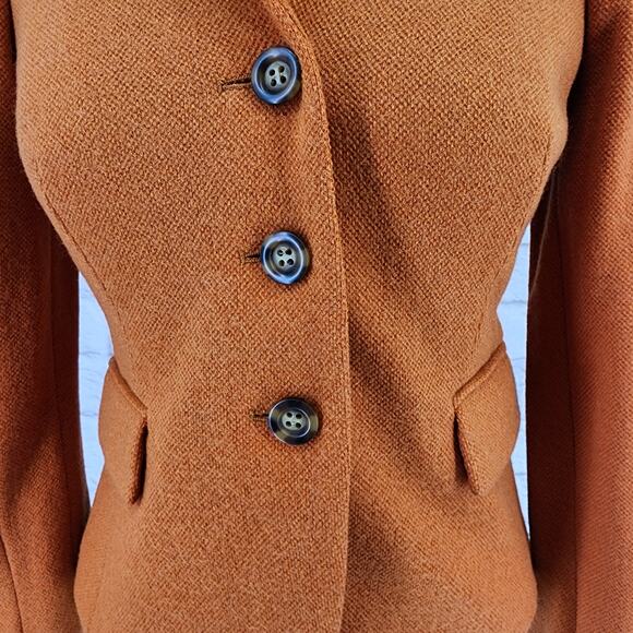 Focus 2000 Orange Tweed Blazer Women 2P Wool Structured Pumpkin Fall Academia - Picture 7 of 9